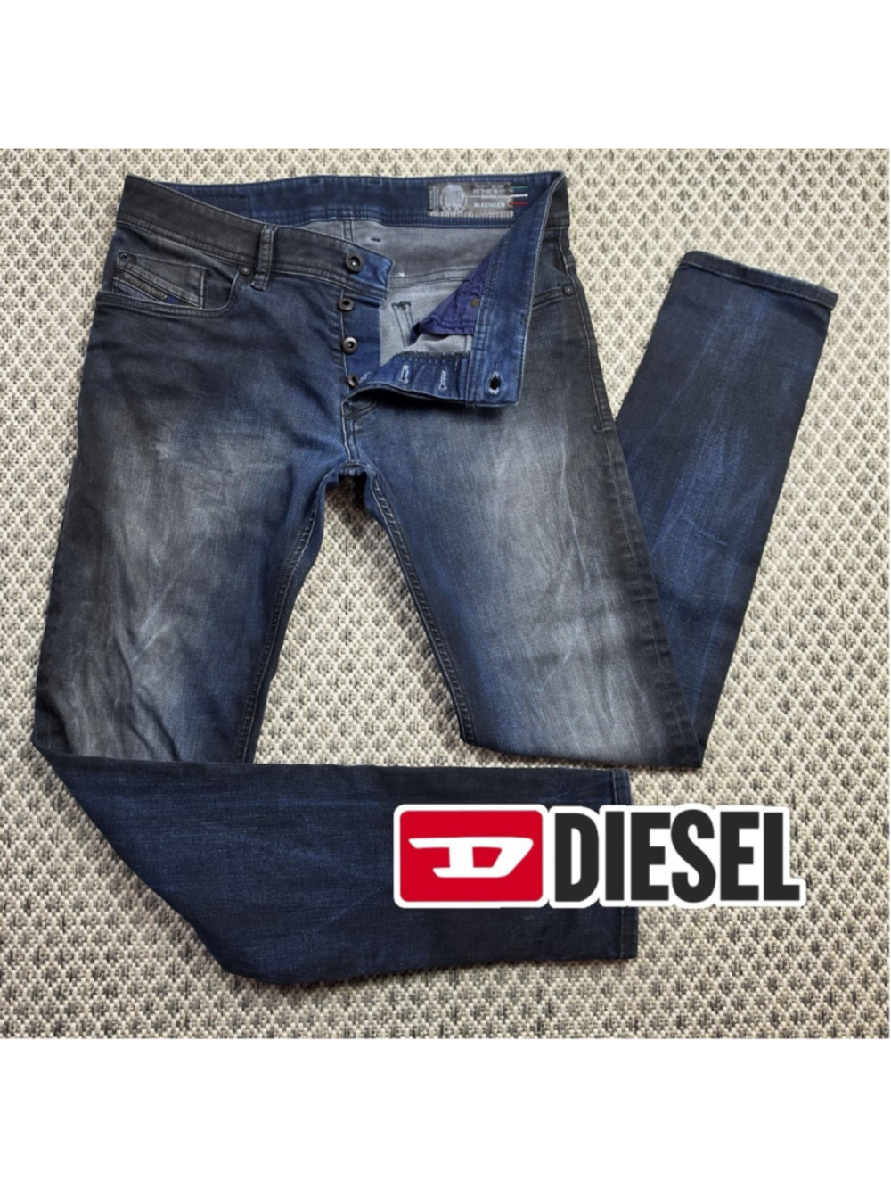 Diesel Sleenker 0837D Mens W30 L30 Waxed Coated Jeans Slim Skinny Blue